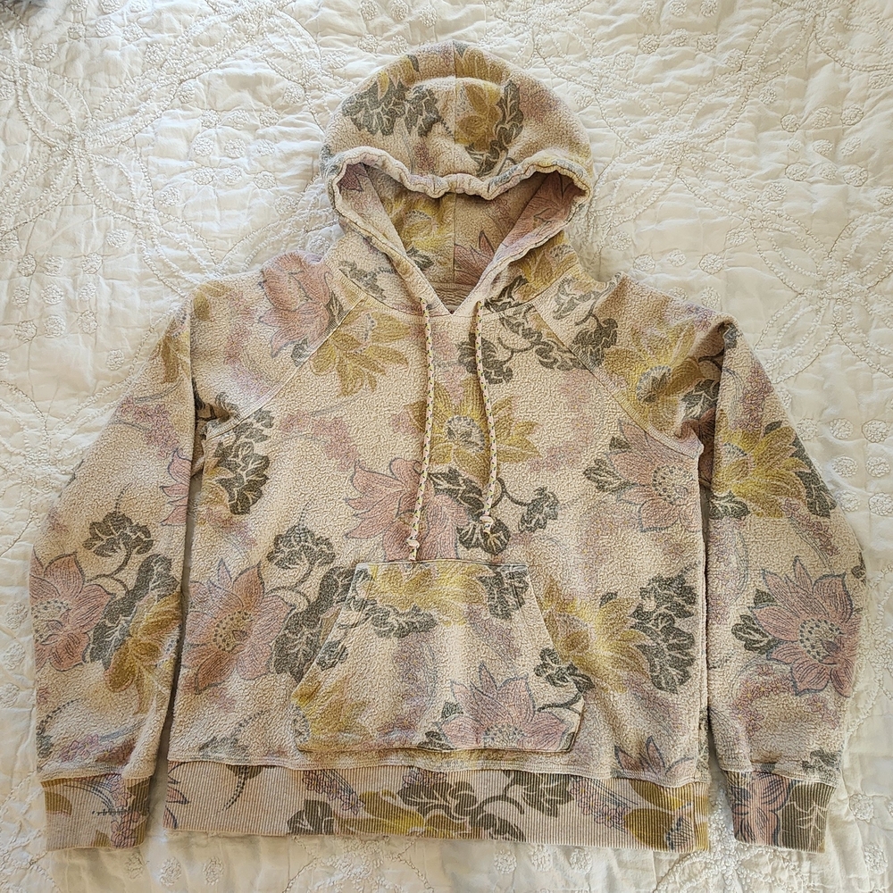 Faherty Floral Hoodie Sweater in Cream, Yellow, and Pink